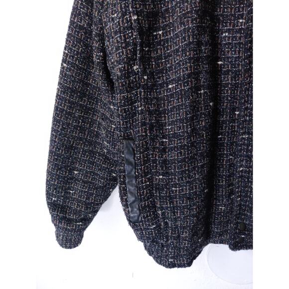 Vintage COSI Black Wool Blend Zip Front Long Sleeve Tweed Jacket Size L - Picture 4 of 12